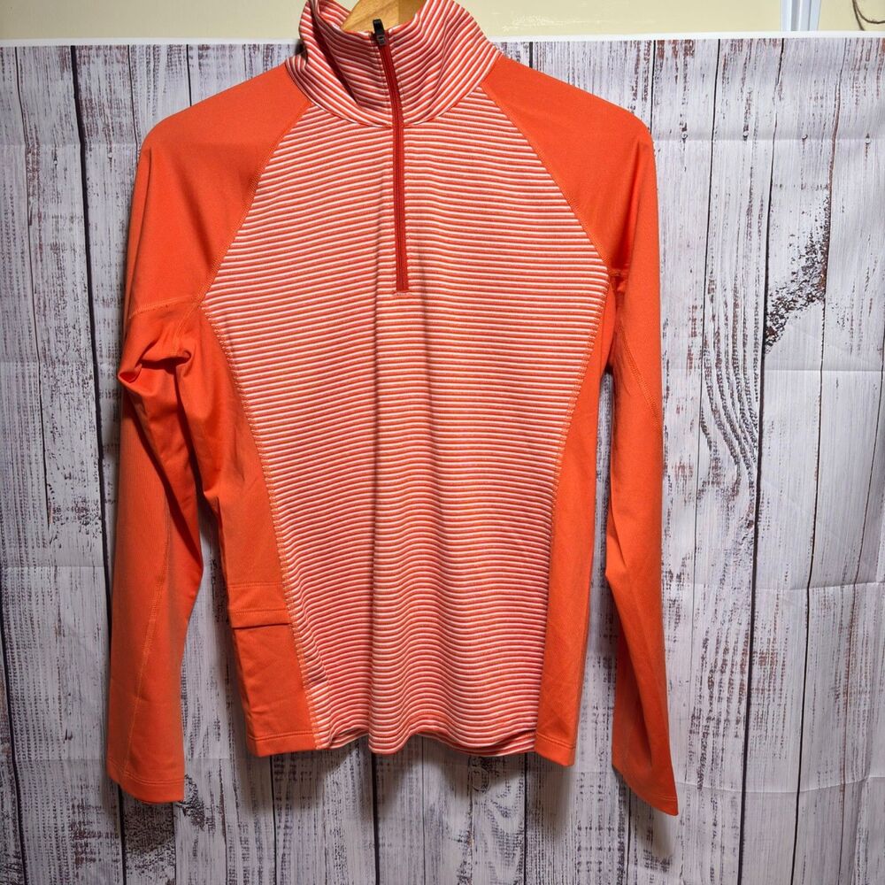 Cutter & Buck Orange White Striped 1/4 Zip Pullover Athletic Top Womens Small